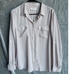 LOFT Blush Micro Print Button Up Shirt Womens Large Long Sleeve Classic Fit